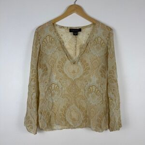 Banana Republic Factory Store‎ 100% Silk Paisley V Neck Long Sleeve Blouse Top M